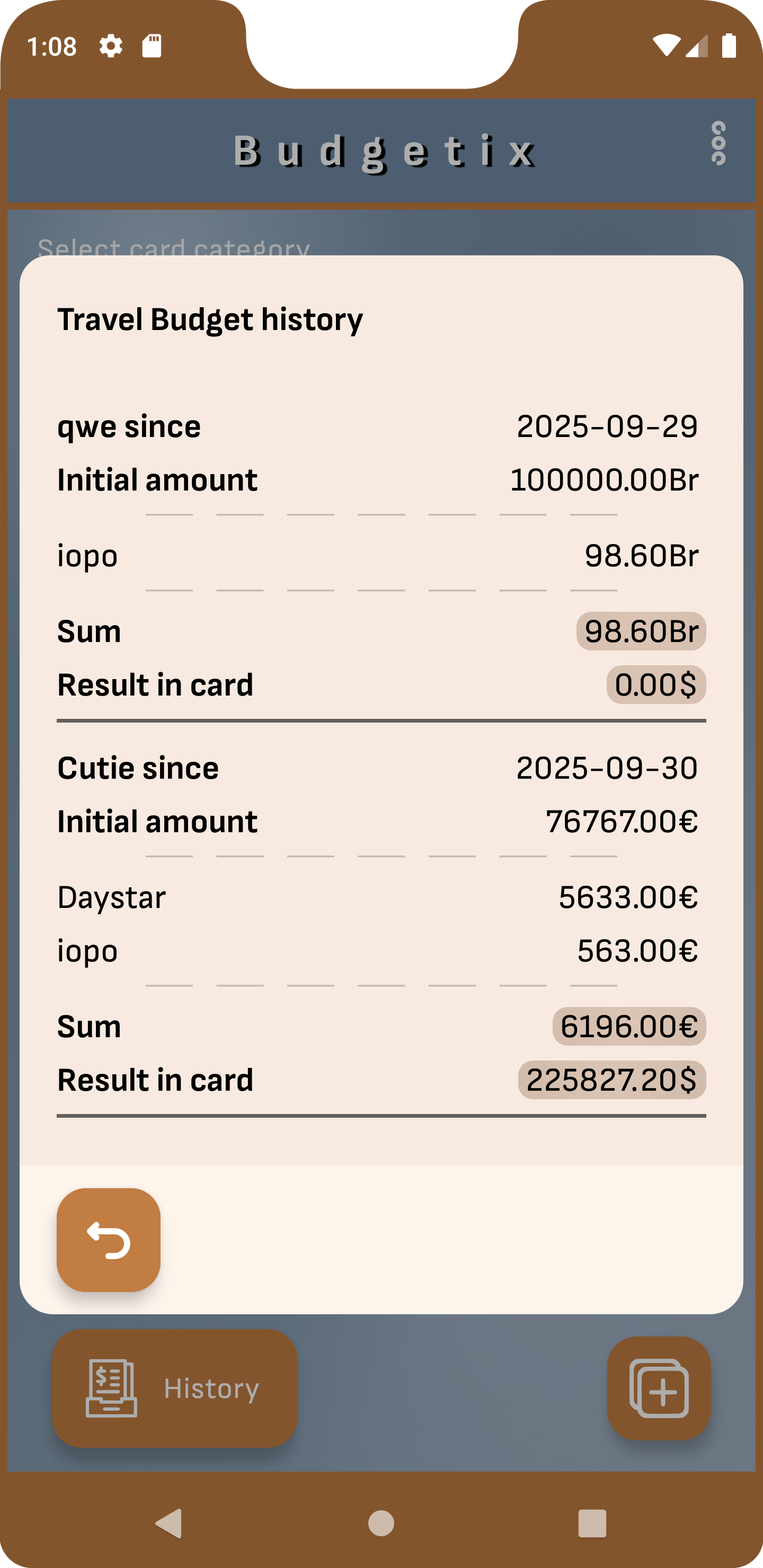 Archive modal with history